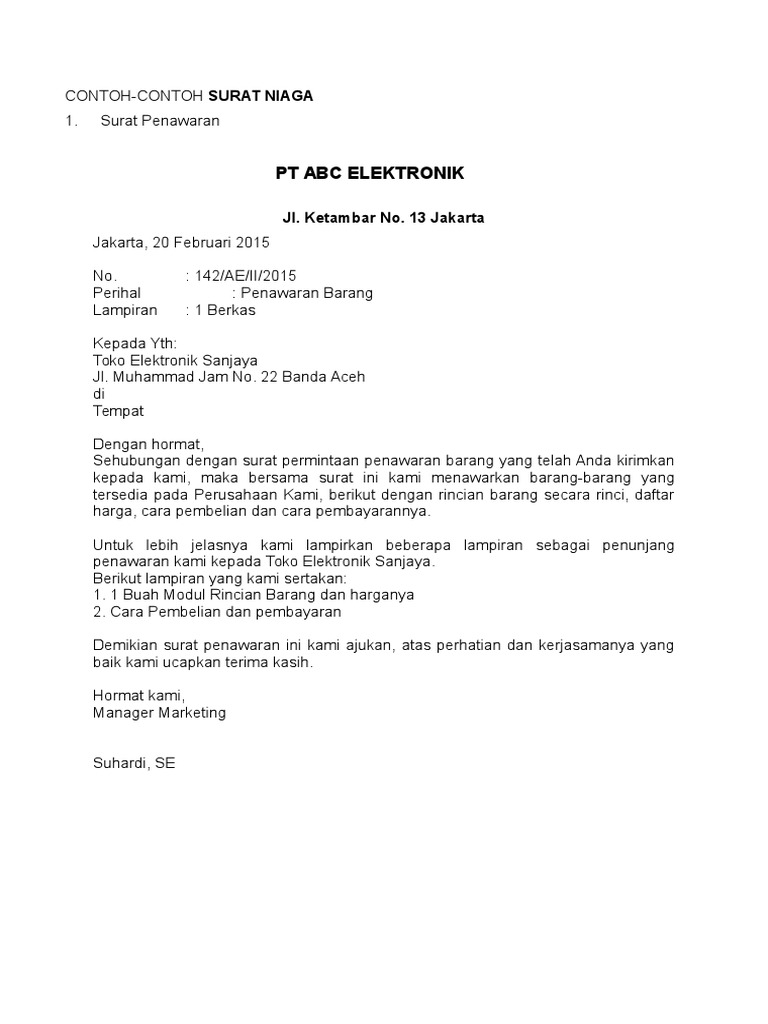 Detail Contoh Surat Niaga Permintaan Penawaran Nomer 13