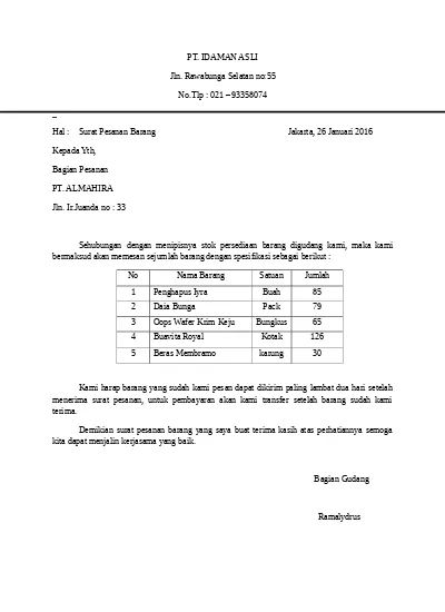 Detail Contoh Surat Niaga Pesanan Nomer 55