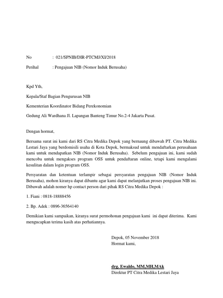 Detail Contoh Surat Nib Nomer 21