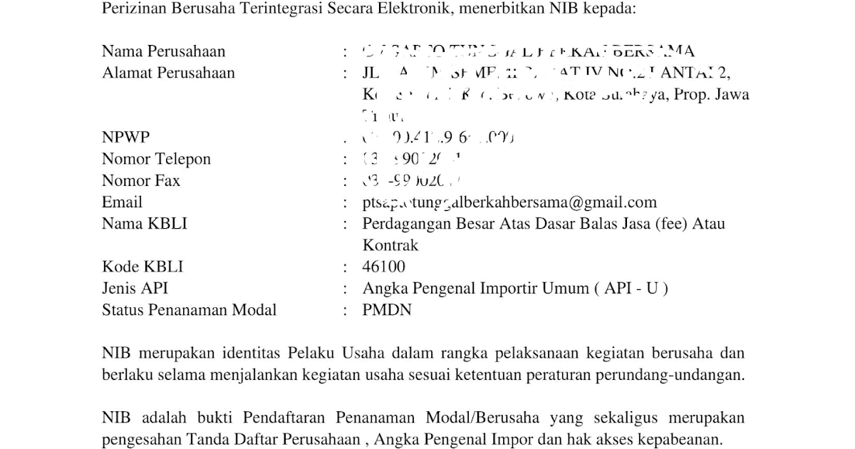 Detail Contoh Surat Nib Nomer 29