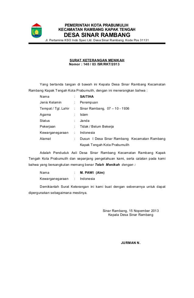 Detail Contoh Surat Nikah Siri Surabaya Nomer 5
