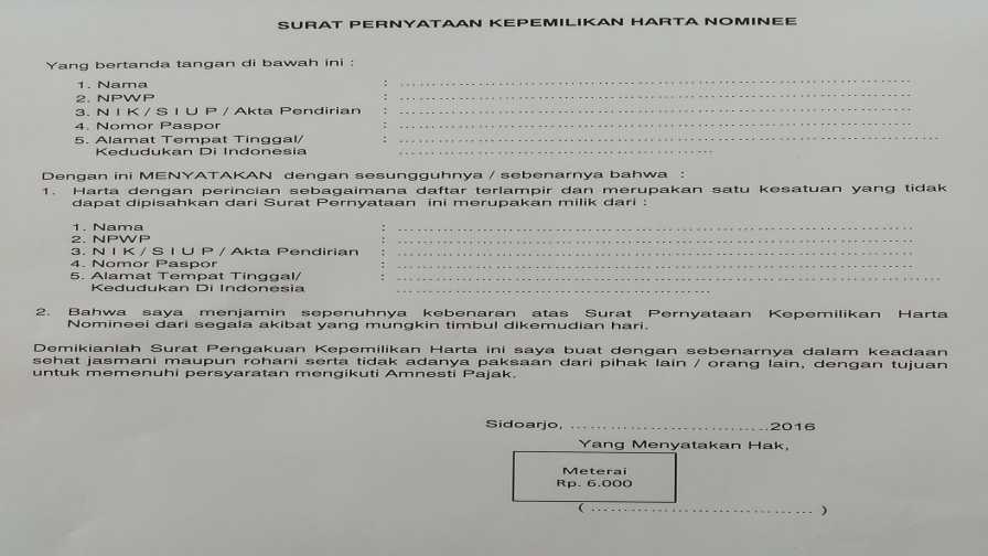 Detail Contoh Surat Nominee Tax Amnesty Nomer 15