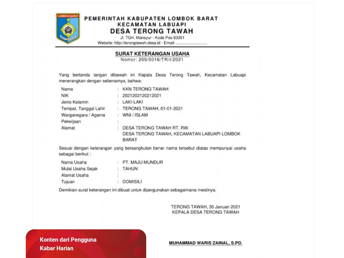 Detail Contoh Surat Npwp Usaha Nomer 22