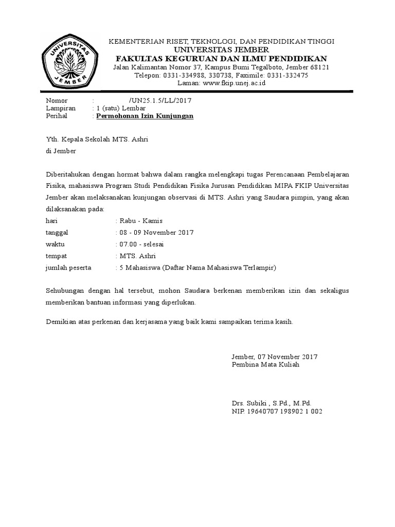 Detail Contoh Surat Observasi Dari Kampus Nomer 7