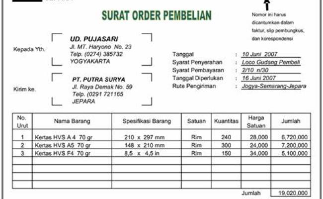 Contoh Surat Order Pembelian - KibrisPDR