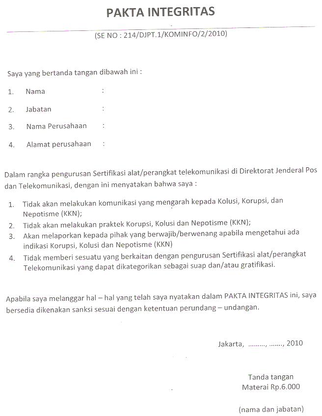 Detail Contoh Surat Pakta Integritas Nomer 5