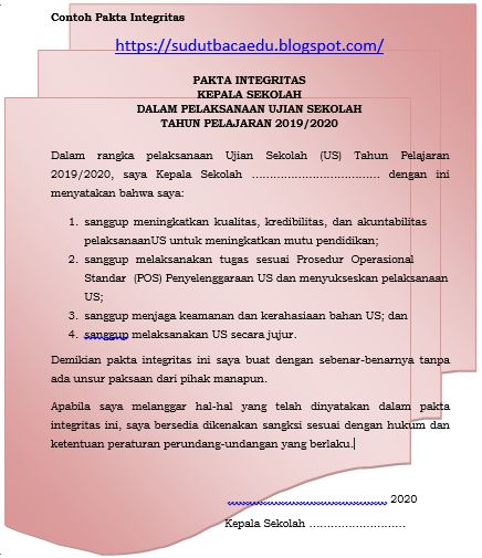 Detail Contoh Surat Pakta Integritas Kepala Sekolah Nomer 14