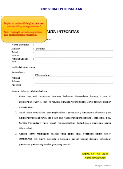 Detail Contoh Surat Pakta Integritas Perusahaan Nomer 23