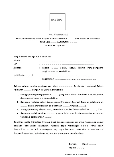 Detail Contoh Surat Pakta Integritas Perusahaan Nomer 28