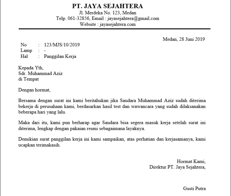 Detail Contoh Surat Panggilan Kerja Nomer 11