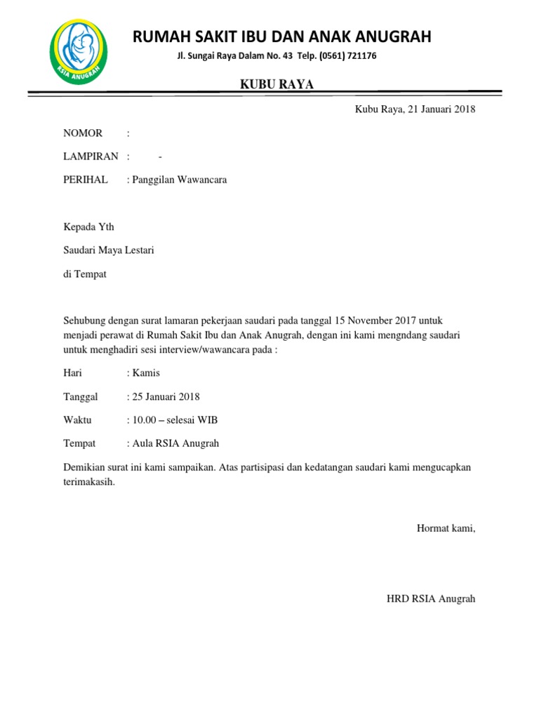 Detail Contoh Surat Panggilan Kerja Nomer 12