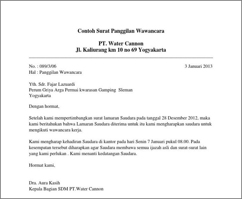 Detail Contoh Surat Panggilan Kerja Nomer 18