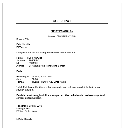 Detail Contoh Surat Panggilan Kerja Nomer 32