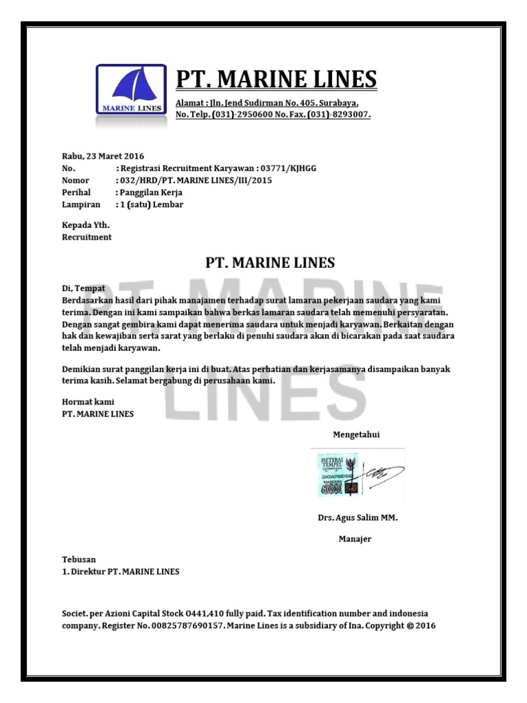 Detail Contoh Surat Panggilan Kerja Nomer 36