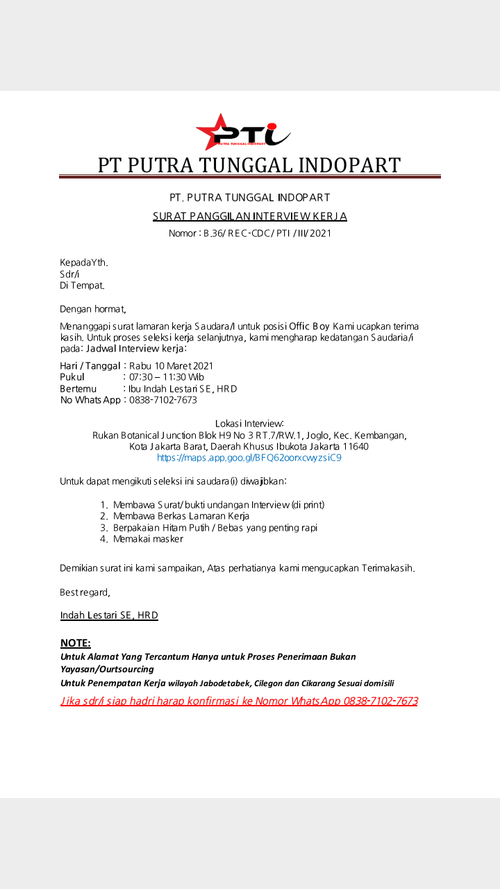 Detail Contoh Surat Panggilan Kerja Nomer 40