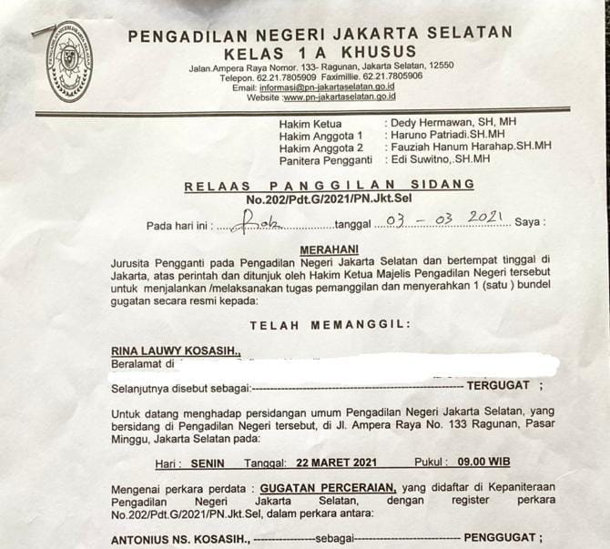 Detail Contoh Surat Panggilan Sidang Cerai Nomer 4