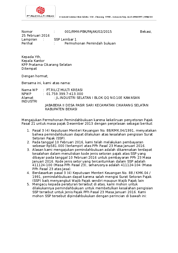 Contoh Surat Pbk Pph 23 - KibrisPDR