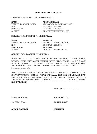 Detail Contoh Surat Pegadaian Nomer 4