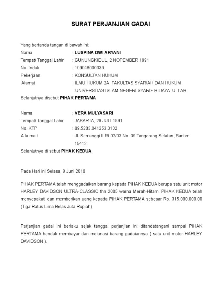 Detail Contoh Surat Pegadaian Nomer 29