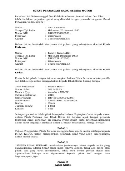 Detail Contoh Surat Pegadaian Nomer 8