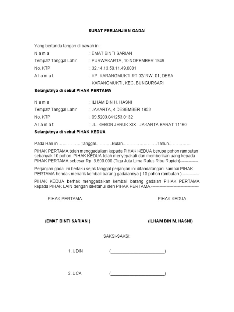 Detail Contoh Surat Pegadaian Tanah Nomer 12