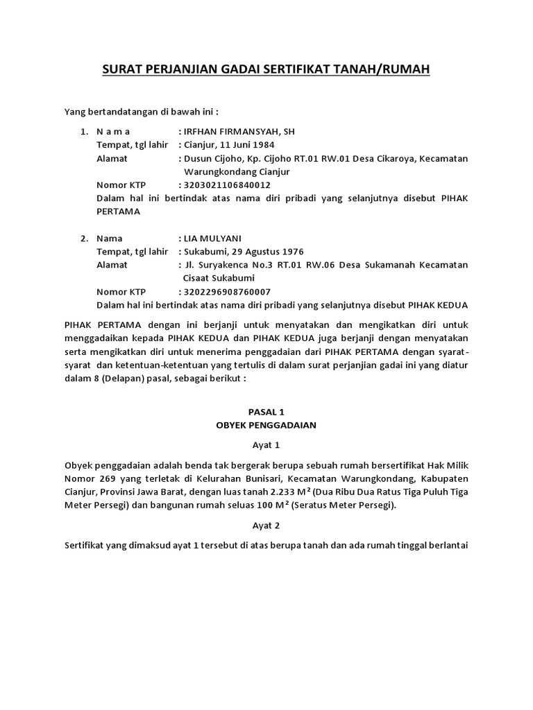 Detail Contoh Surat Pegadaian Tanah Nomer 13