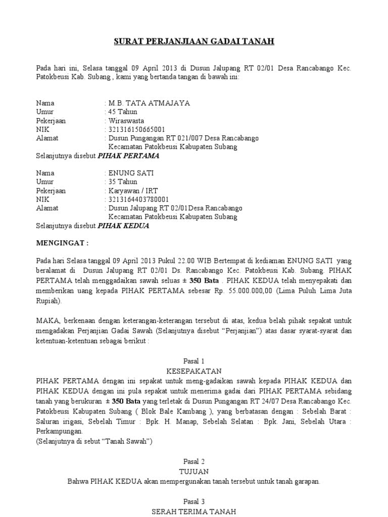 Detail Contoh Surat Pegadaian Tanah Nomer 18