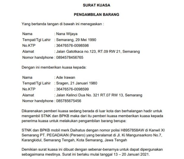 Detail Contoh Surat Pegadaian Tanah Nomer 40