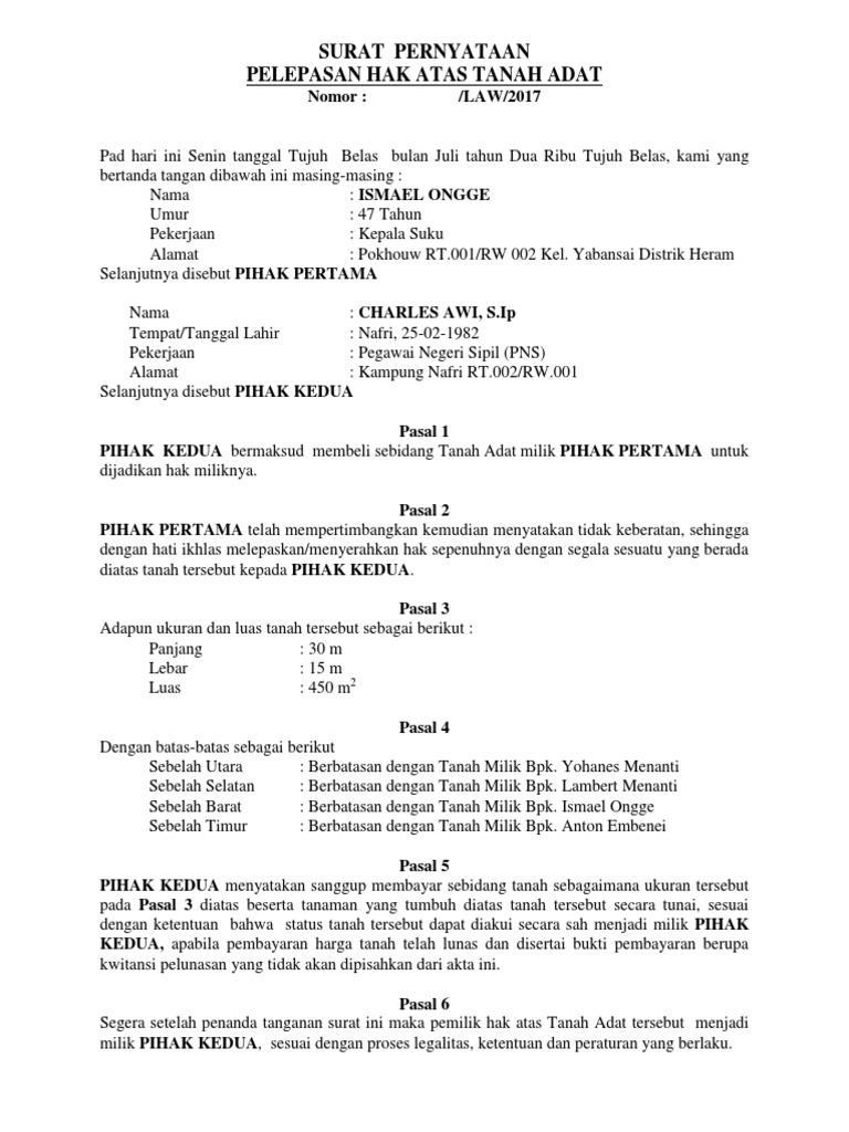 Detail Contoh Surat Pelepasan Tanah Nomer 7