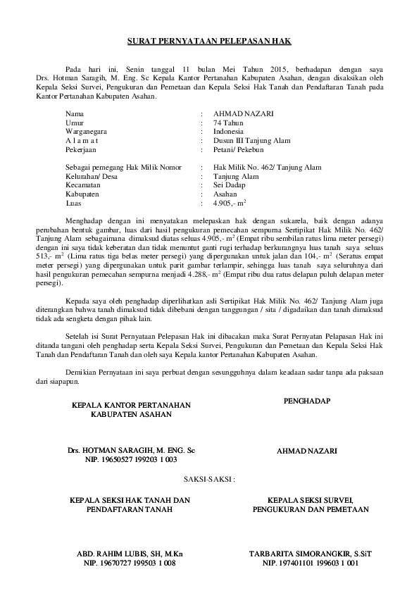 Detail Contoh Surat Pelepasan Tanah Adat Nomer 8