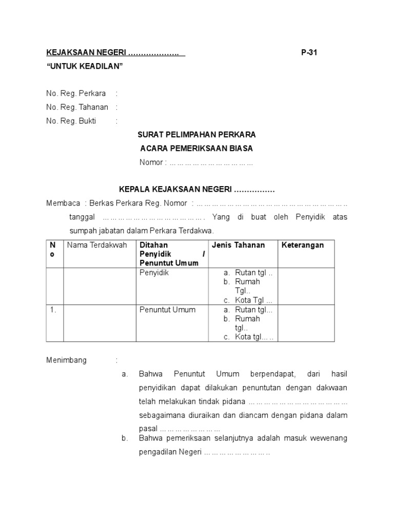 Contoh Surat Pelimpahan Perkara - KibrisPDR