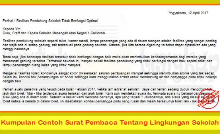 Detail Contoh Surat Pembaca Lingkungan Sekolah Nomer 2