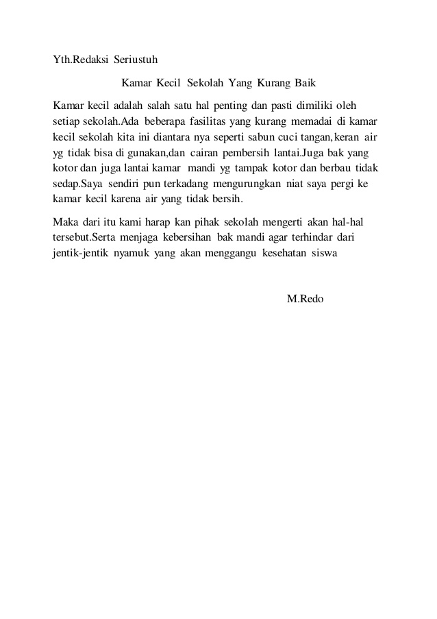 Detail Contoh Surat Pembaca Lingkungan Sekolah Nomer 5