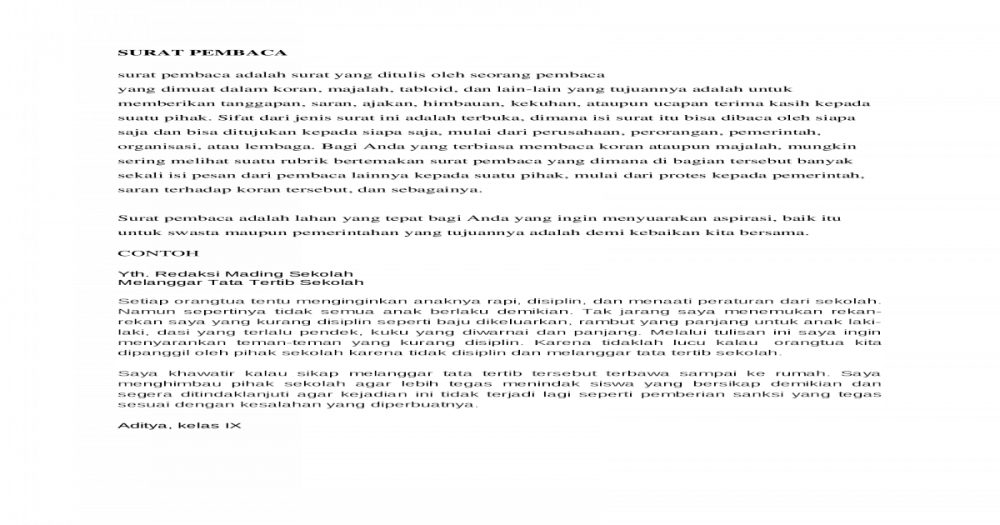 Detail Contoh Surat Pembaca Tentang Kedisiplinan Di Sekolah Nomer 9