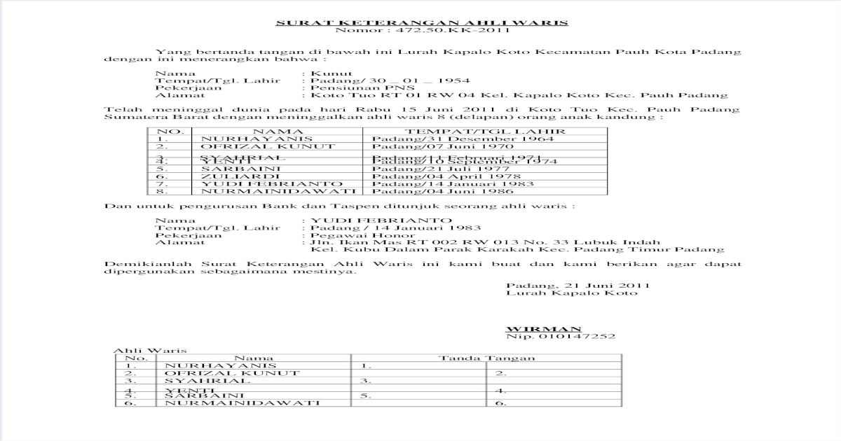 Detail Contoh Surat Pembagian Warisan Nomer 55