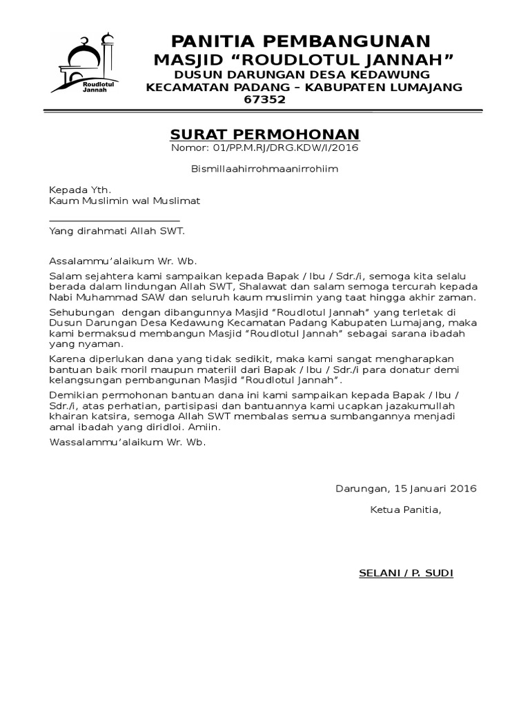 Detail Contoh Surat Pembangunan Masjid Nomer 12