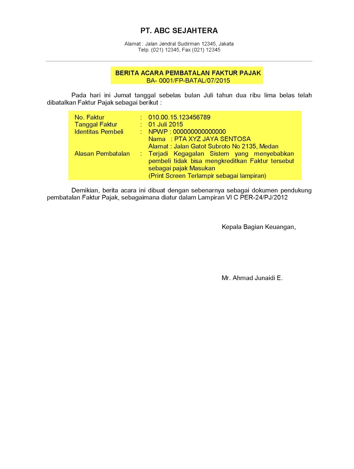 Detail Contoh Surat Pembatalan Faktur Pajak Keluaran Nomer 13