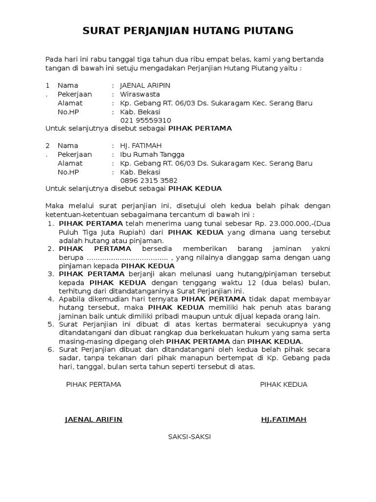 Detail Contoh Surat Pembayaran Hutang Nomer 17