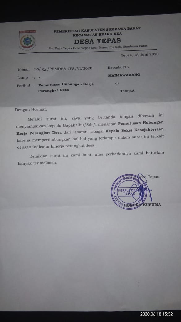 Detail Contoh Surat Pemberhentian Kaur Desa Nomer 15