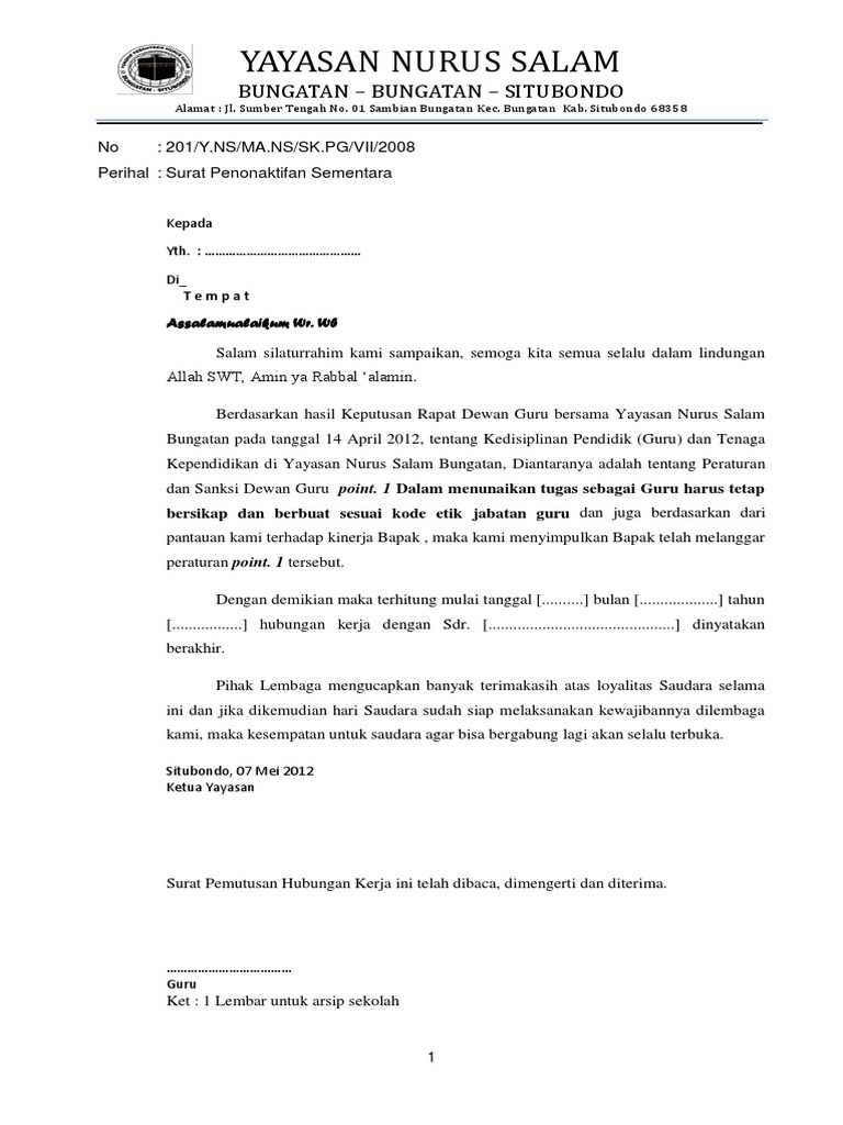 Detail Contoh Surat Pemberhentian Kepala Sekolah Nomer 5