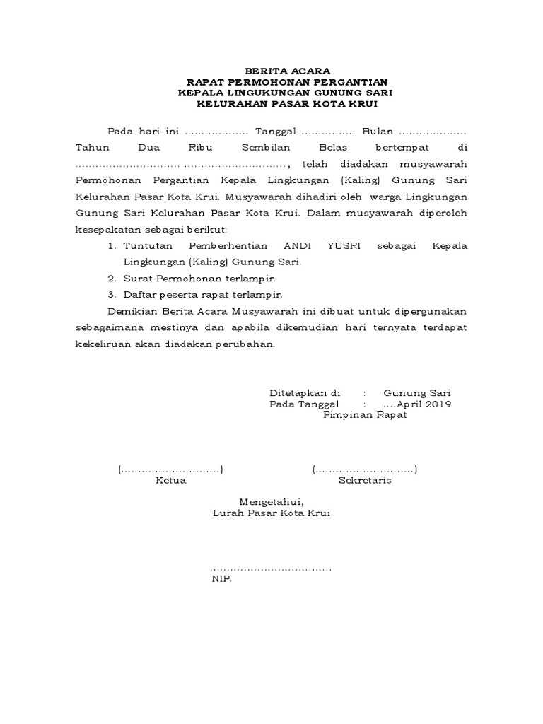 Detail Contoh Surat Pemberhentian Ketua Rt Nomer 2