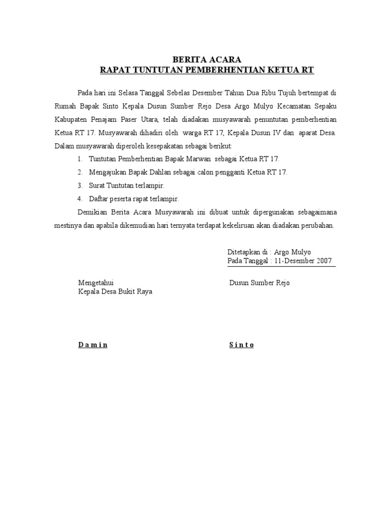 Detail Contoh Surat Pemberhentian Ketua Rt Nomer 5