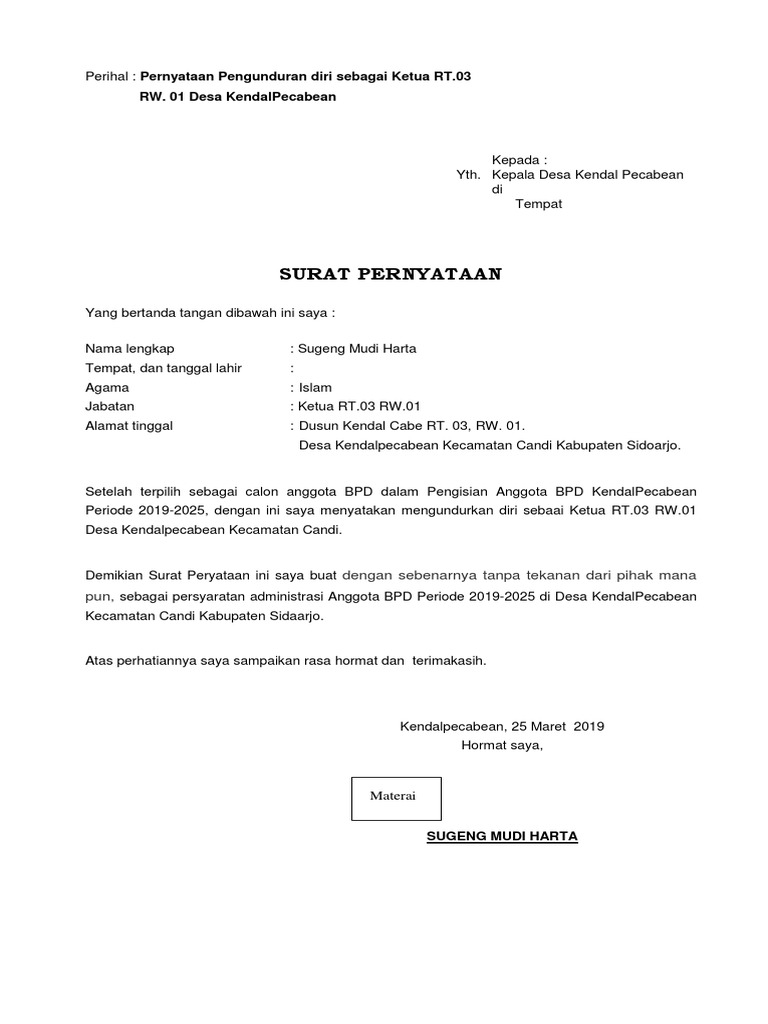 Detail Contoh Surat Pemberhentian Ketua Rt Nomer 7