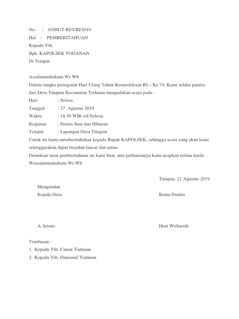 Detail Contoh Surat Pemberitahuan Acara Ke Polsek Nomer 11