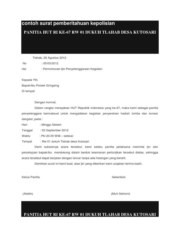 Detail Contoh Surat Pemberitahuan Acara Ke Polsek Nomer 27