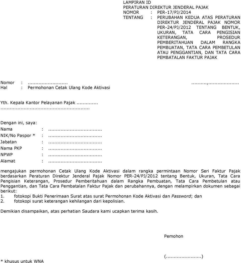 Detail Contoh Surat Pemberitahuan Faktur Pajak Batal Ke Kpp Nomer 17