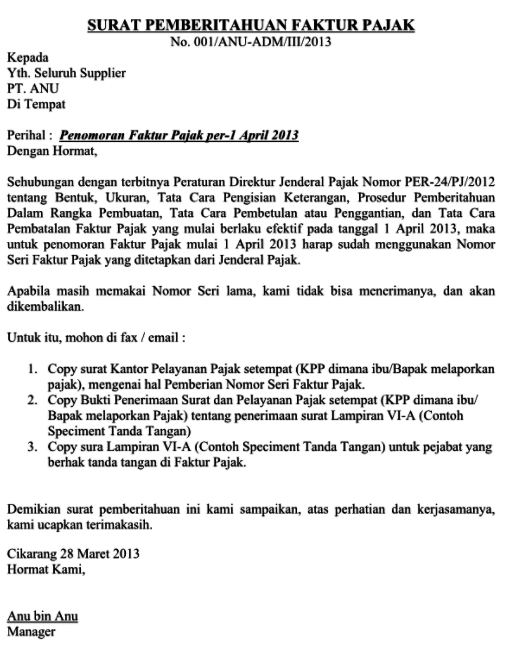 Detail Contoh Surat Pemberitahuan Faktur Pajak Batal Ke Kpp Nomer 33