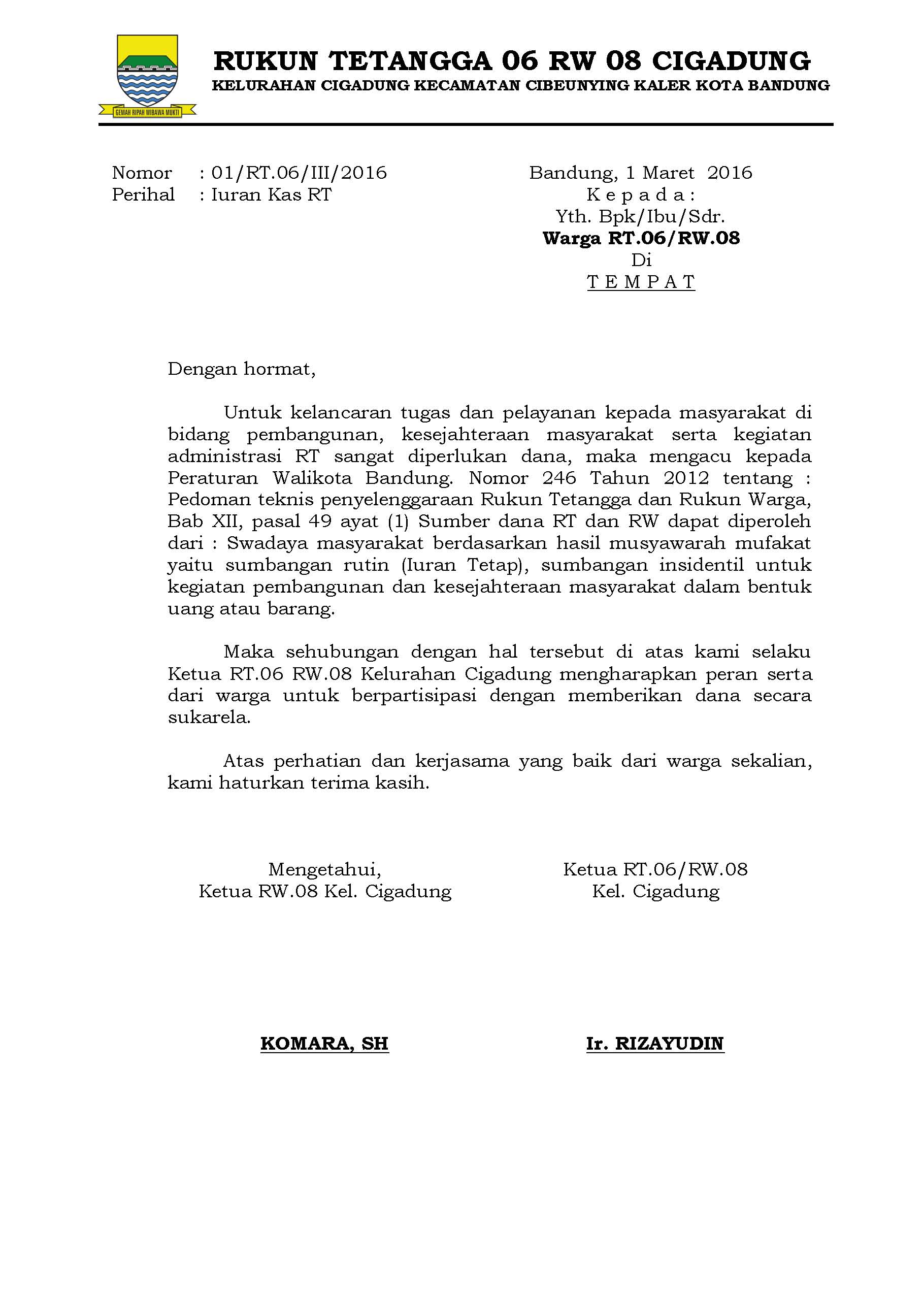 Detail Contoh Surat Pemberitahuan Iuran Bulanan Rt Koleksi Nomer