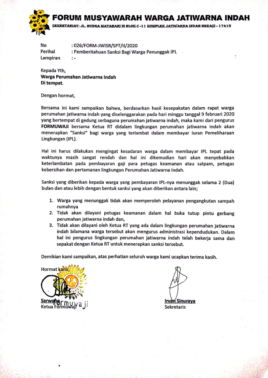 Detail Contoh Surat Pemberitahuan Iuran Sampah Nomer 6