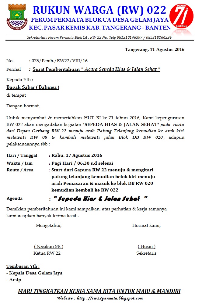 Detail Contoh Surat Pemberitahuan Lomba 17 Agustus Nomer 12